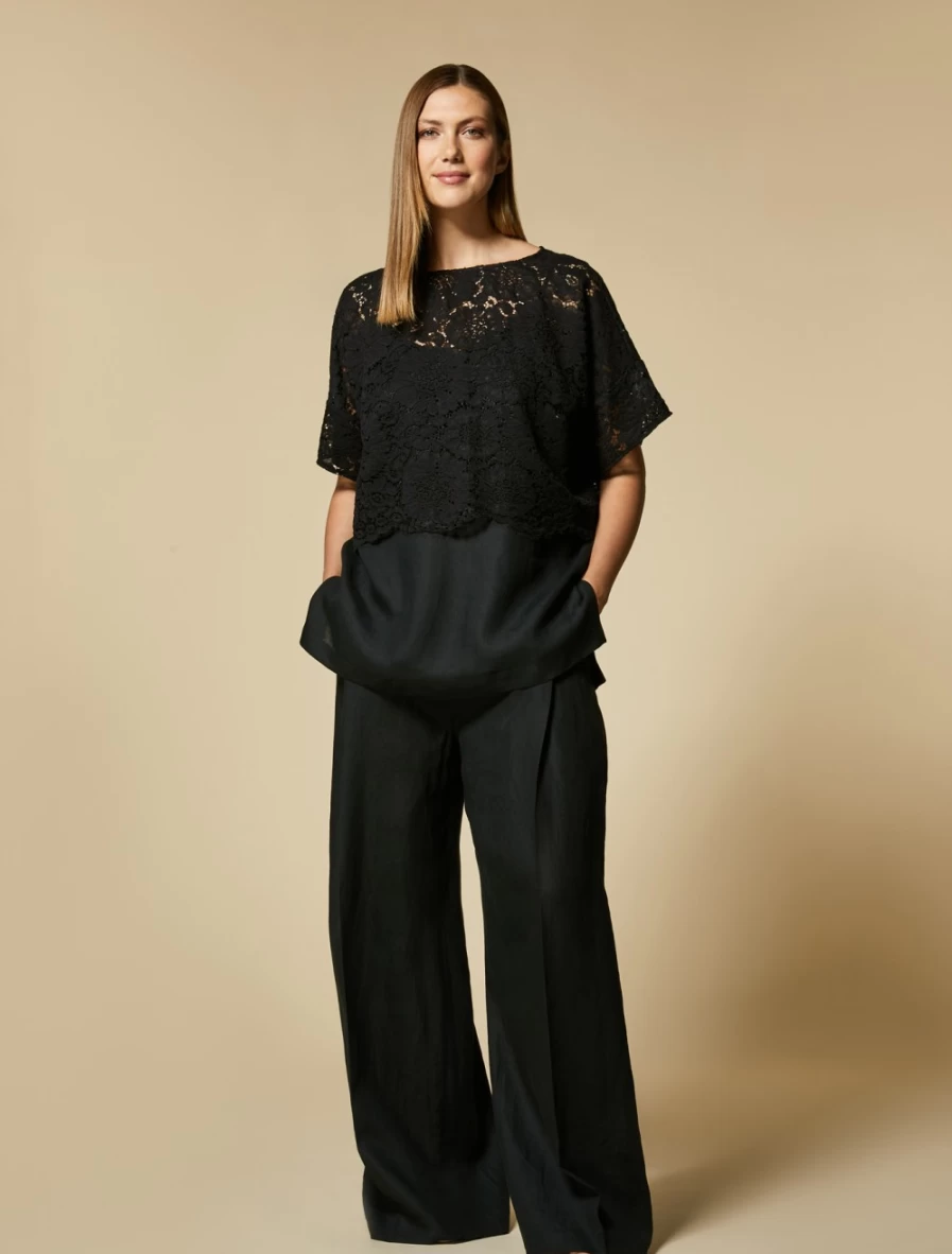 "Marina Rinaldi Women's Black Lightweight Linen Trousers"