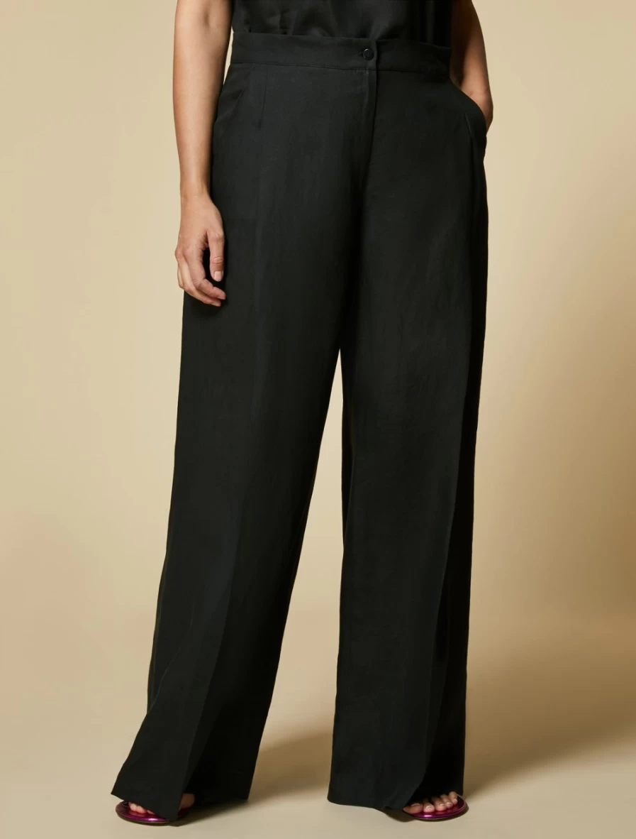 "Marina Rinaldi Women's Black Lightweight Linen Trousers"