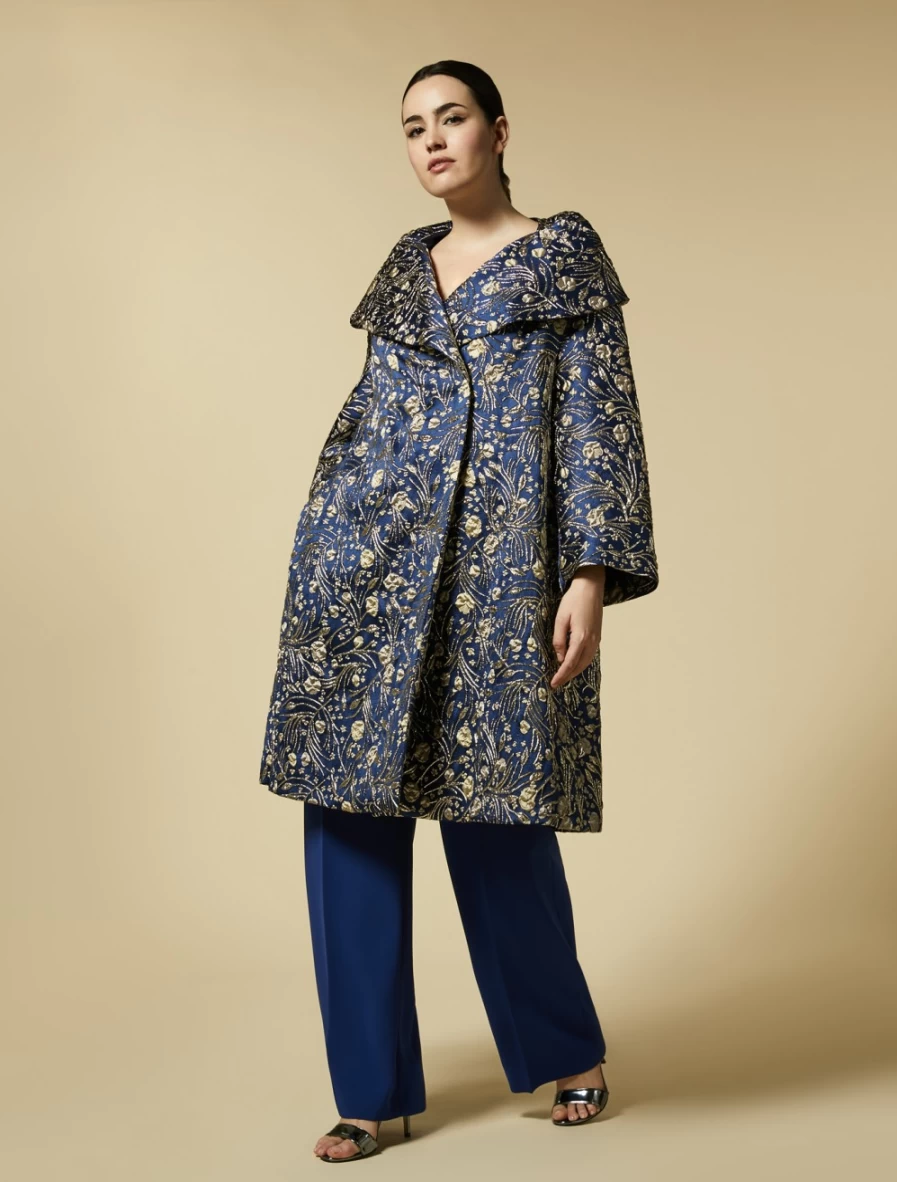 Marina Rinaldi Women's Dark Navy Floral Jacquard Duster Coat