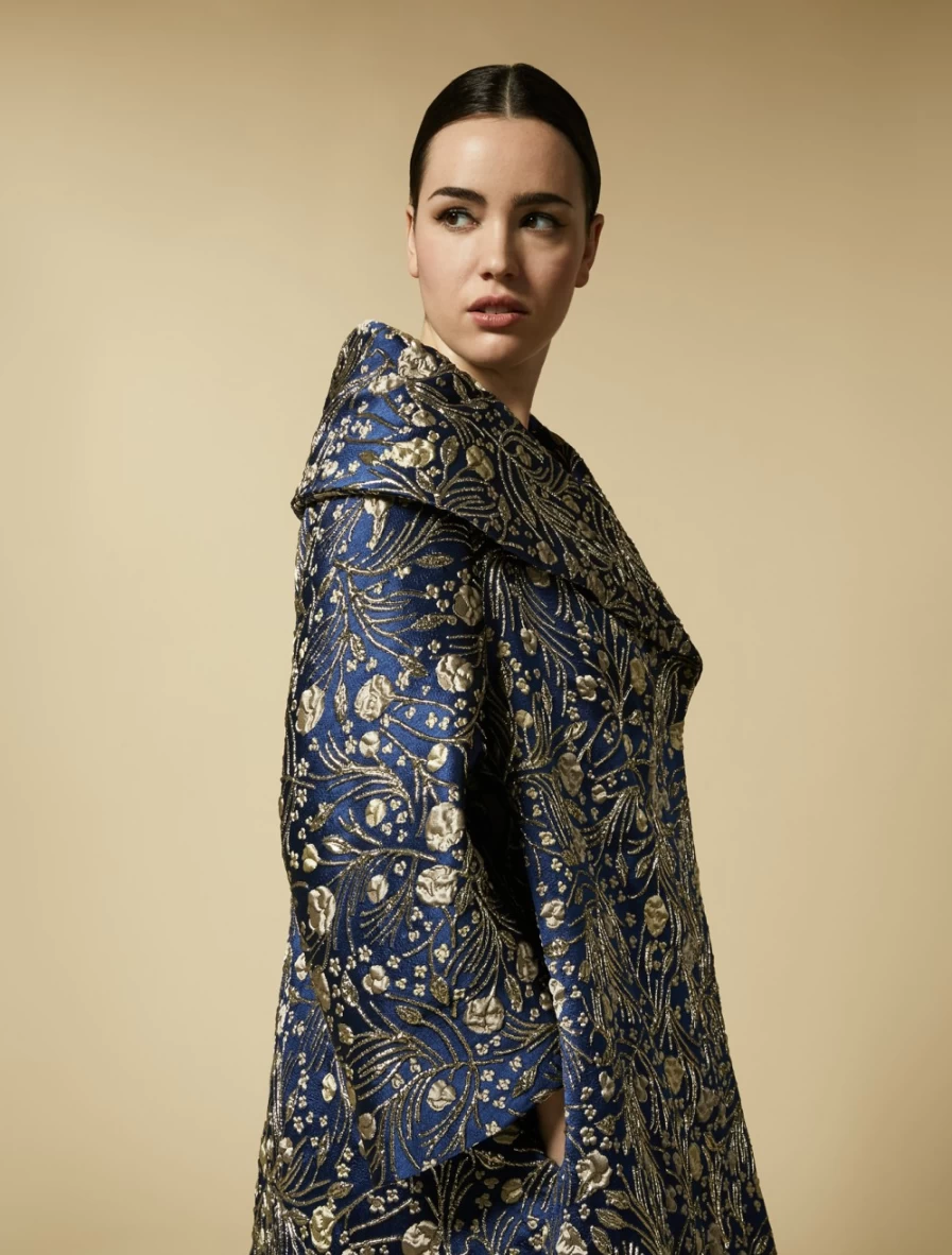 Marina Rinaldi Women's Dark Navy Floral Jacquard Duster Coat