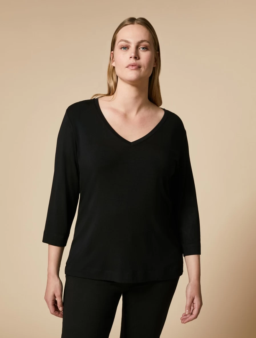 "Marina Rinaldi Women's Black Jersey T-Shirt – Soft Cotton Comfort Fit Top"