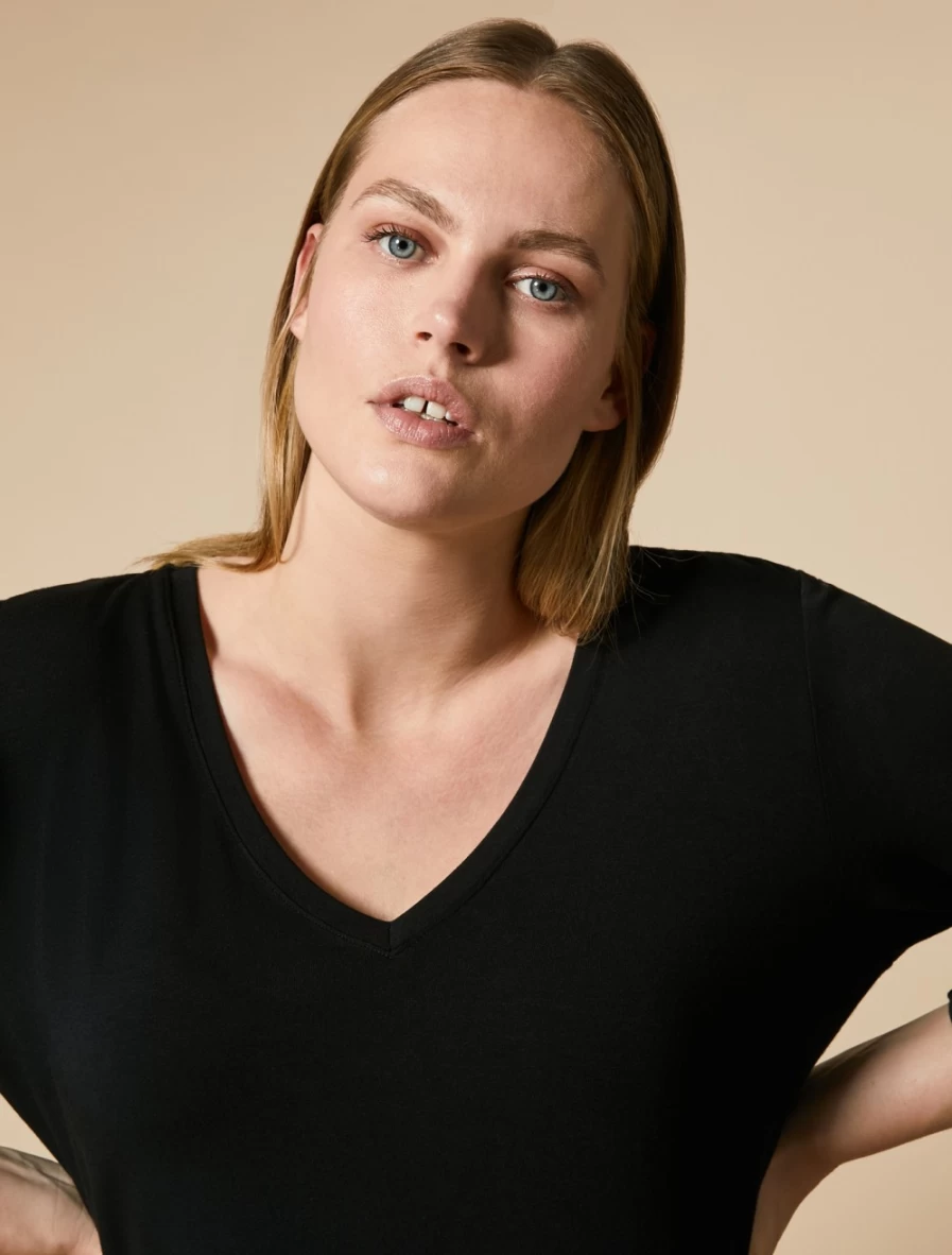 "Marina Rinaldi Women's Black Jersey T-Shirt – Soft Cotton Comfort Fit Top"