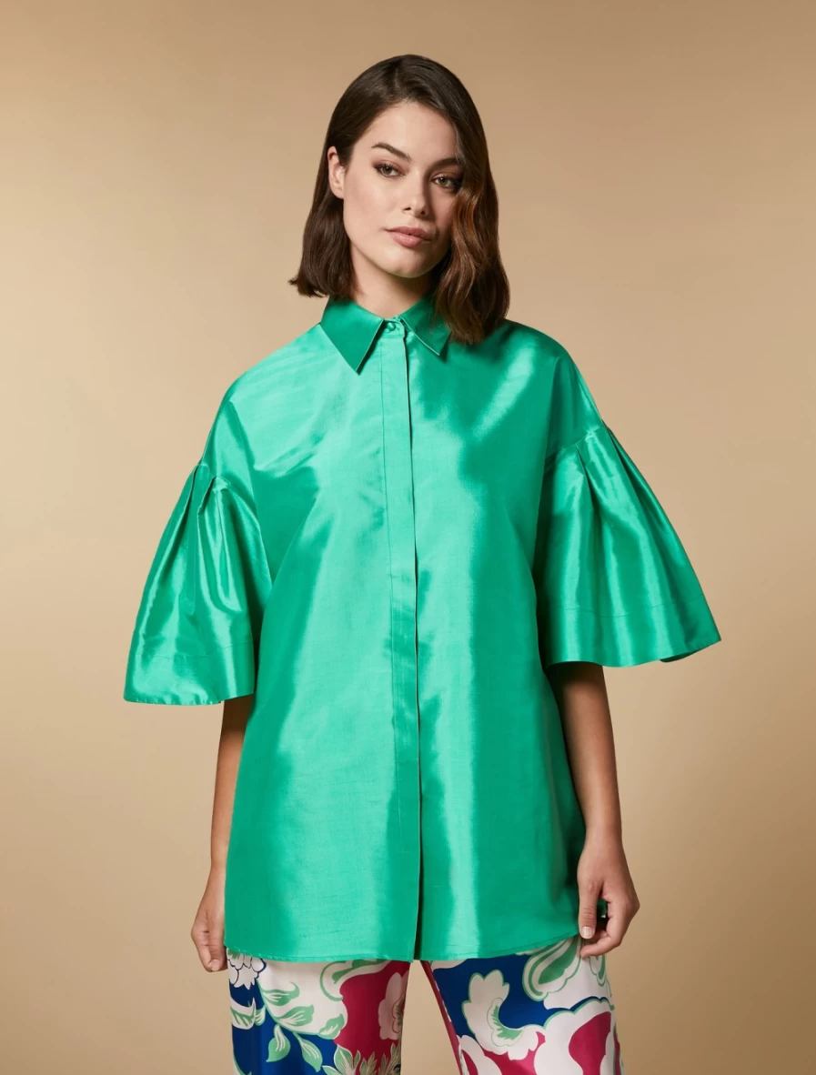 Marina Rinaldi Women's Green Silk Shantung Tunic Top