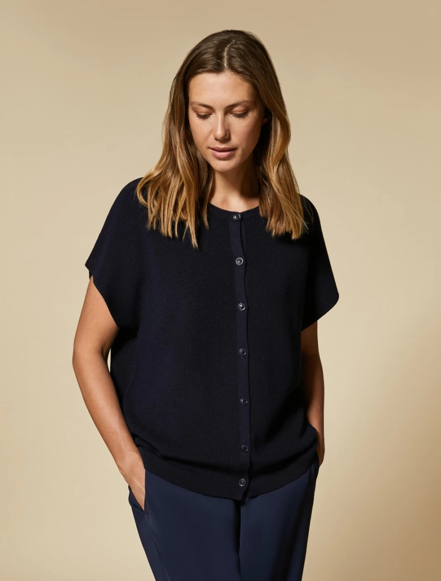 Marina Rinaldi Women's Dark Navy Pure Wool Cardigan Sweater
