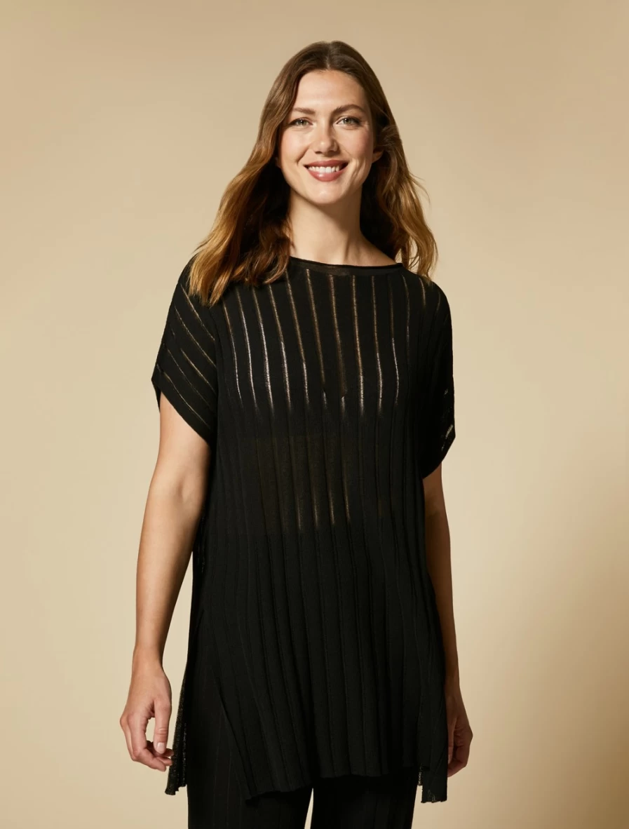 Marina Rinaldi Women's Black Viscose Crepe Sweater - Soft & Stylish Knit Top