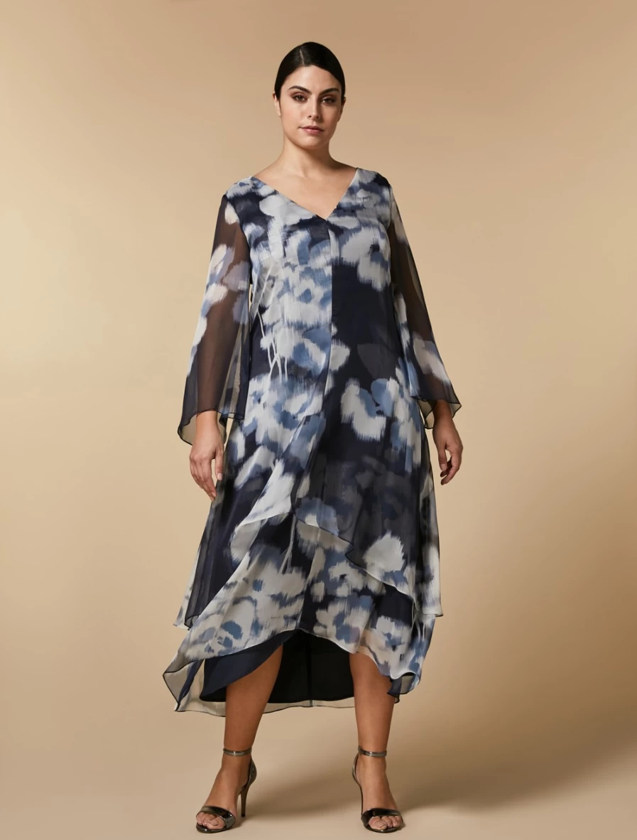 Marina Rinaldi Women's Dark Navy Printed Chiffon Dress