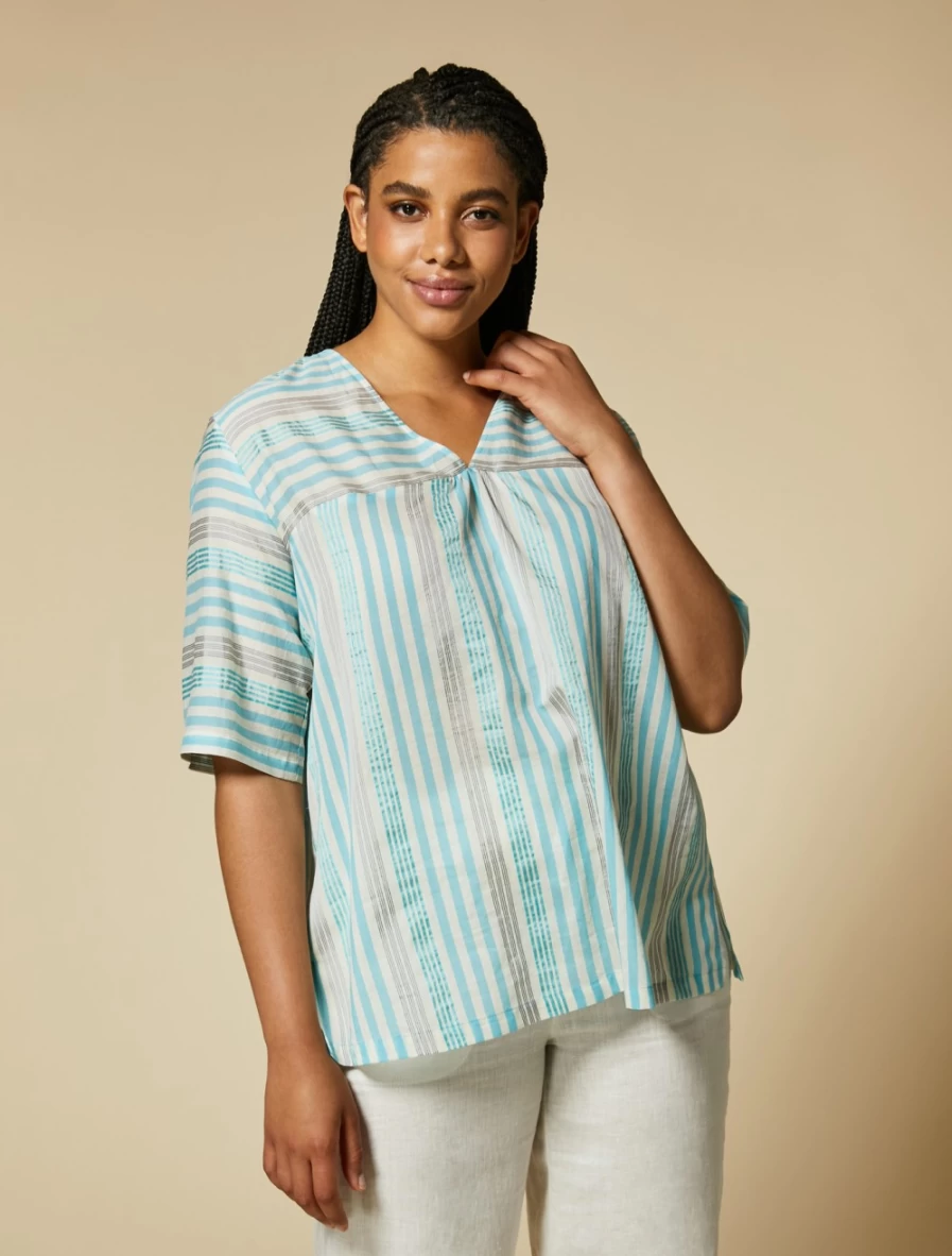 Marina Rinaldi Women's Colonial Cotton & Silk Blouse – Elegant Feminine Top