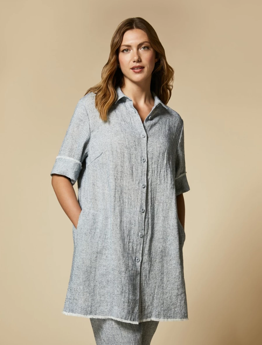 Marina Rinaldi Women's White Yarn-Dyed Linen & Silk Blend Tunic Top