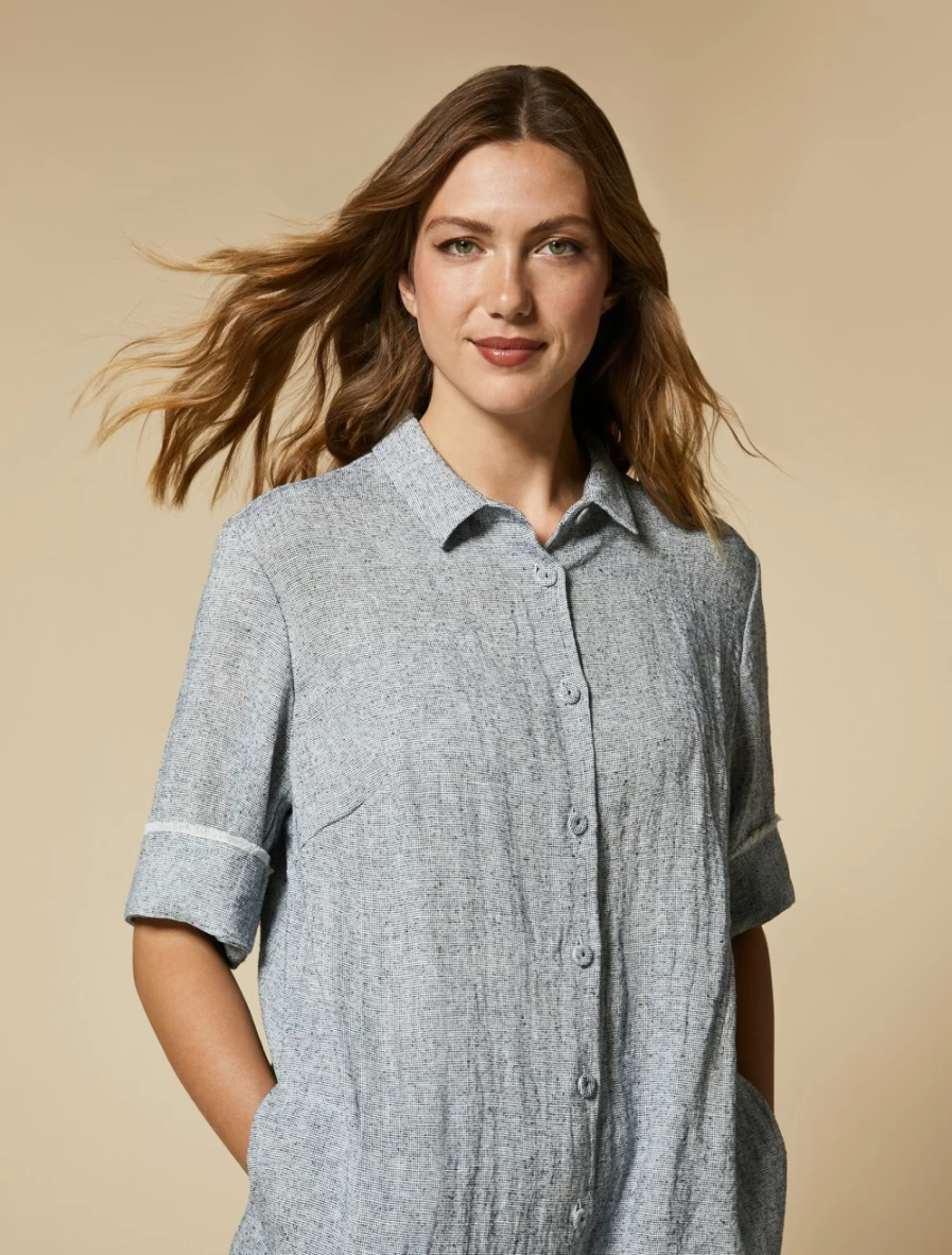 Marina Rinaldi Women's White Yarn-Dyed Linen & Silk Blend Tunic Top