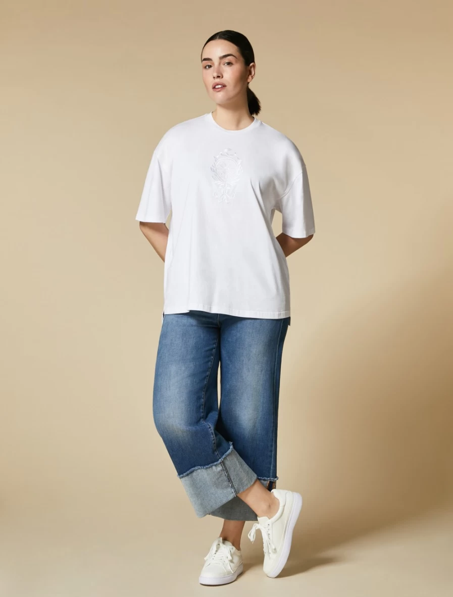 Marina Rinaldi Women's Ski Blue Wide-Leg Stretch Denim Jeans - Comfort Fit High Waist Casual Pants