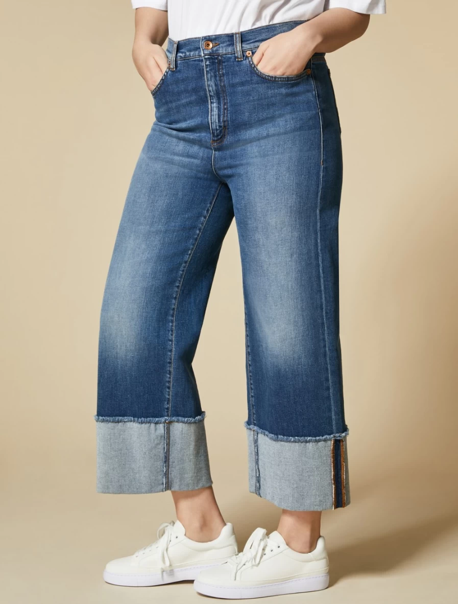 Marina Rinaldi Women's Ski Blue Wide-Leg Stretch Denim Jeans - Comfort Fit High Waist Casual Pants