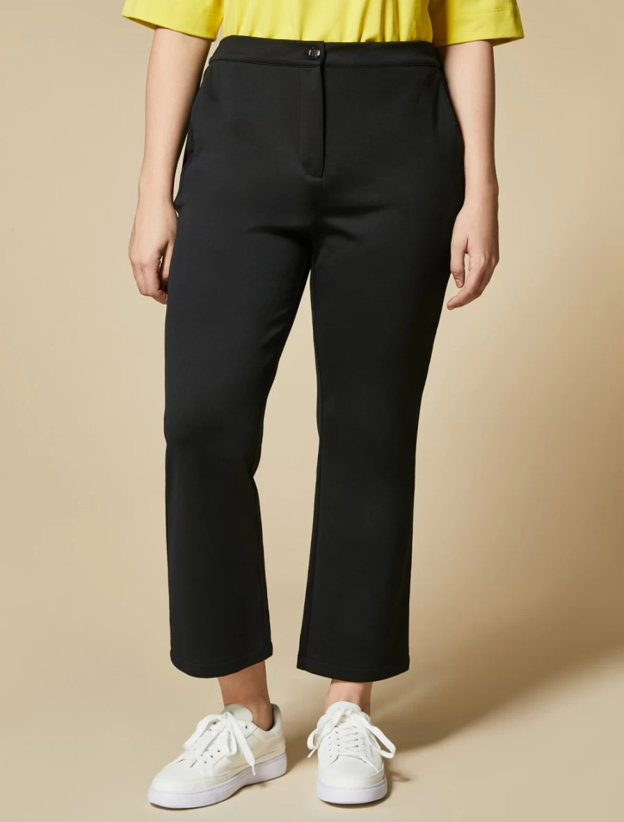 Marina Rinaldi Women's Black Cotton-Nylon Jersey Trousers