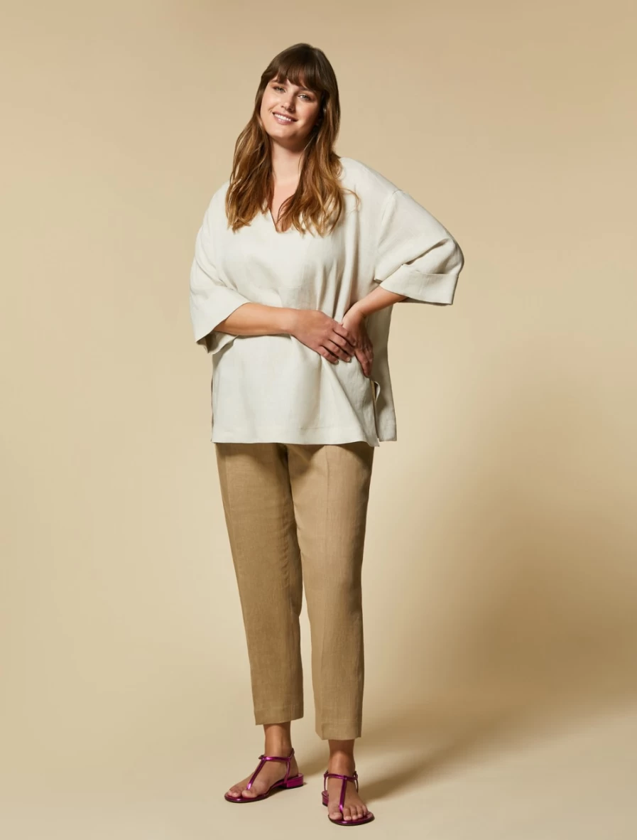 "Marina Rinaldi Women's Sand Yarn-Dyed Linen Trousers"