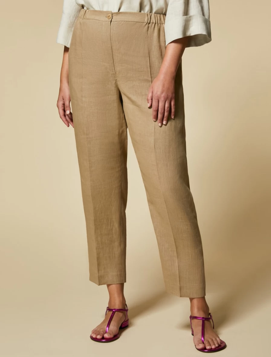 "Marina Rinaldi Women's Sand Yarn-Dyed Linen Trousers"