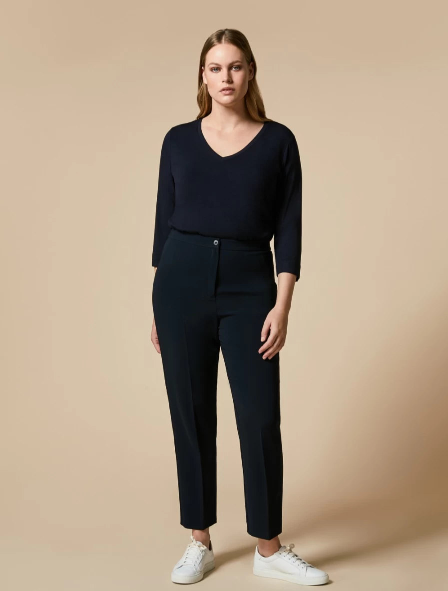 "Marina Rinaldi Women's Slim-Fit Triacetate Trousers in Dark Navy"