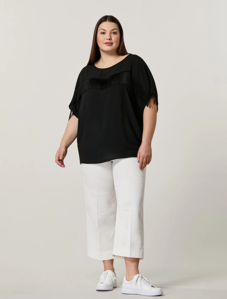 "Marina Rinaldi Women's White Cotton Cropped Trousers"