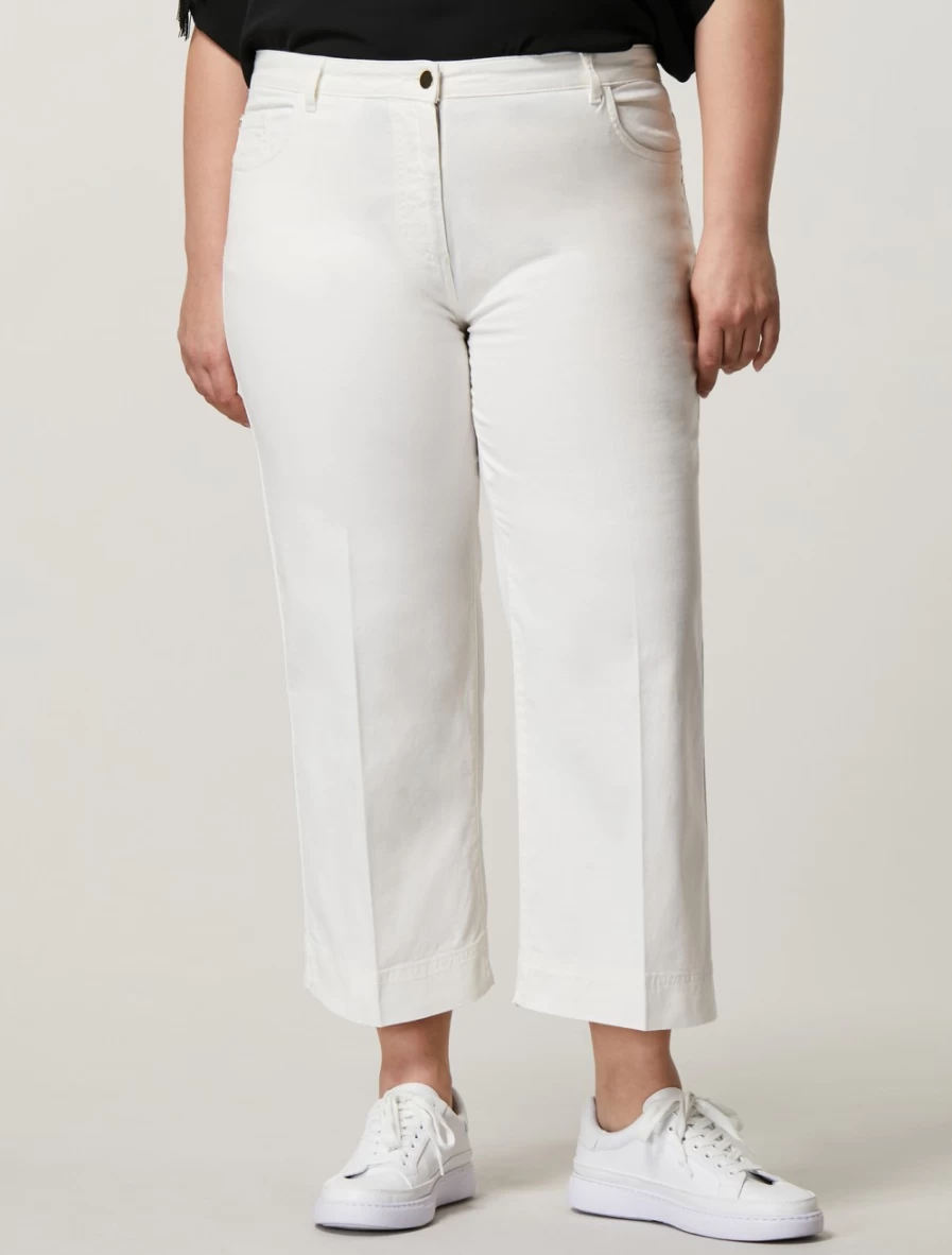 "Marina Rinaldi Women's White Cotton Cropped Trousers"