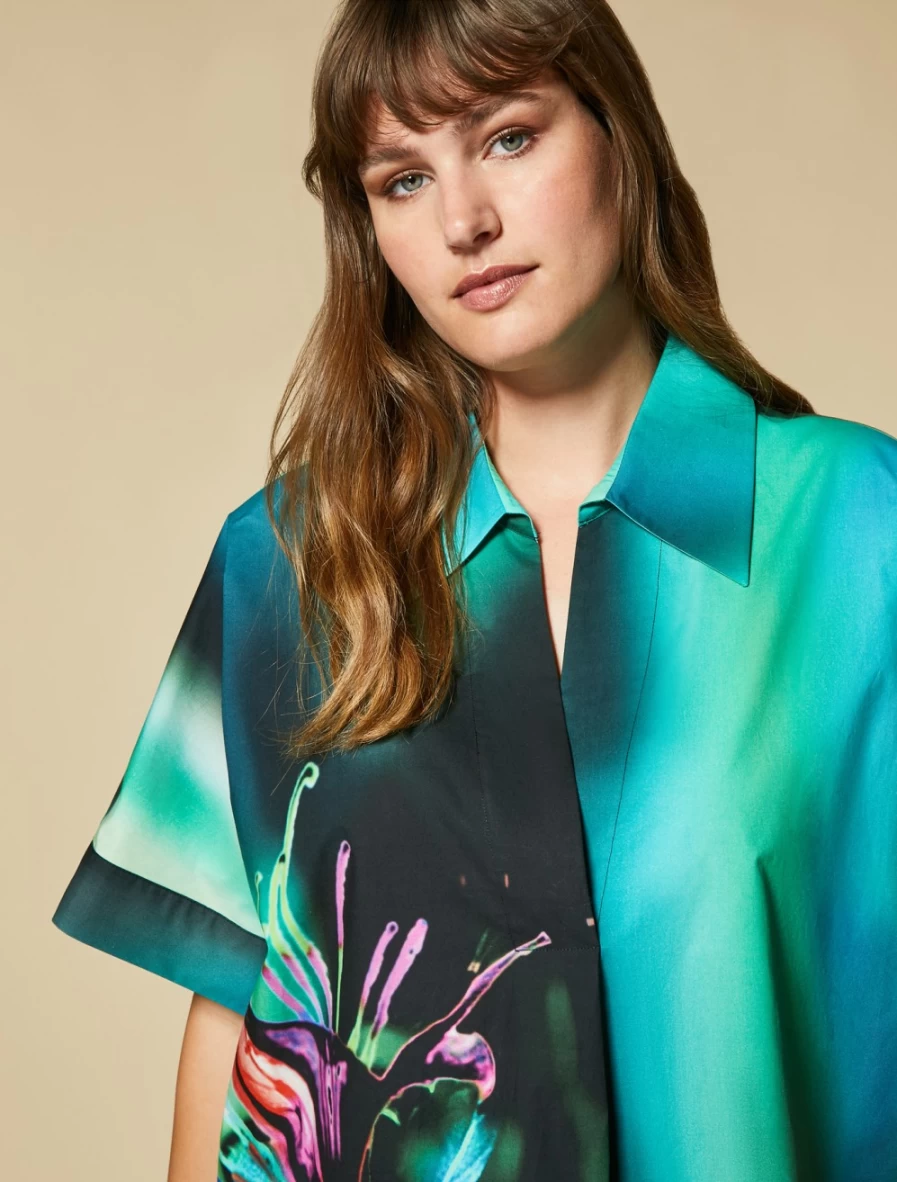 Marina Rinaldi Women's Green Printed Poplin Tunic Top