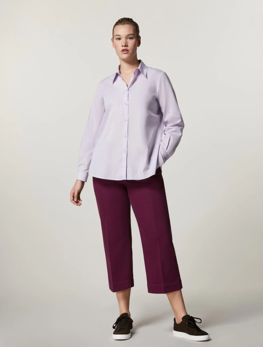 "Marina Rinaldi Women's Purple Stretch Cotton Trousers | Comfortable & Stylish"