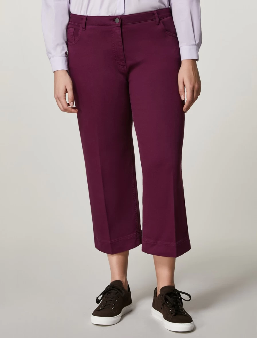 "Marina Rinaldi Women's Purple Stretch Cotton Trousers | Comfortable & Stylish"