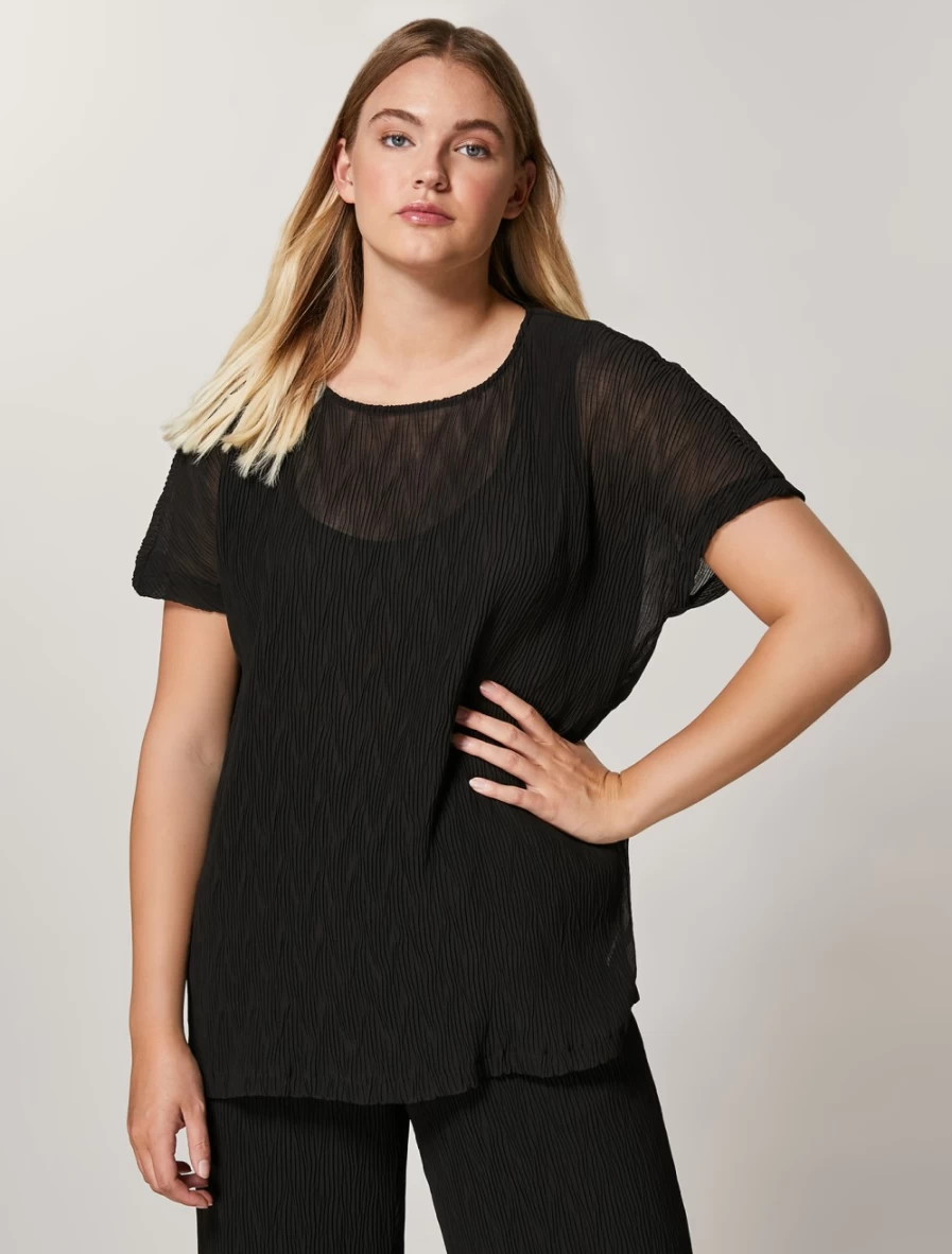 "Marina Rinaldi Women's Black Pleated Georgette Tunic Top"