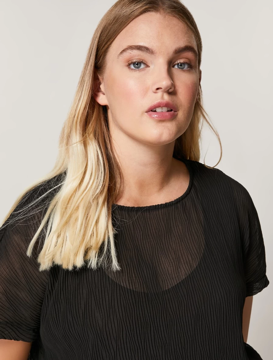 "Marina Rinaldi Women's Black Pleated Georgette Tunic Top"