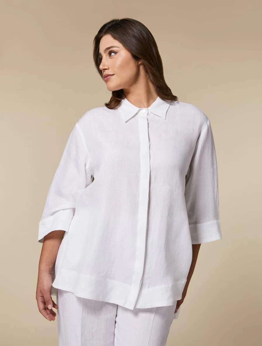 "Marina Rinaldi Women's White Lightweight Linen Shirt"