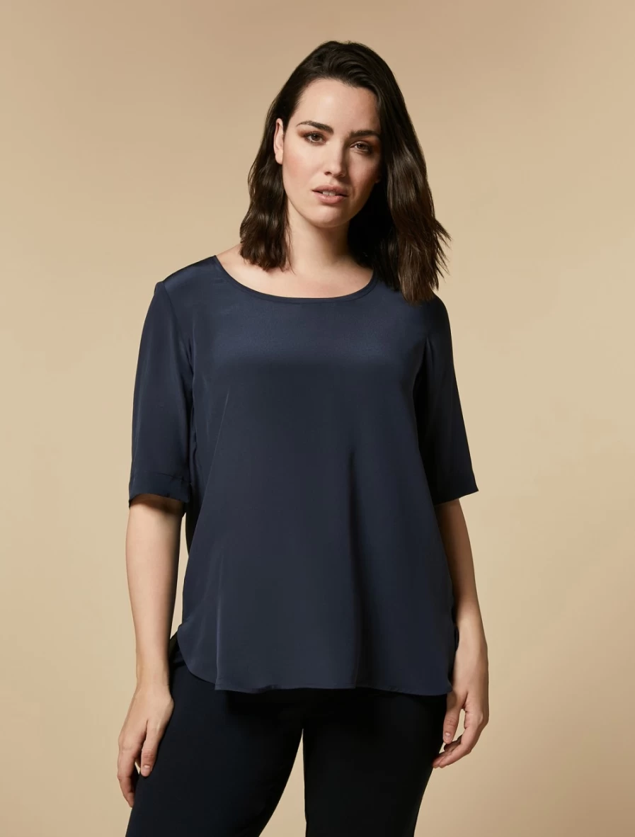 Marina Rinaldi Women's Dark Navy Silk Crêpe de Chine Blouse