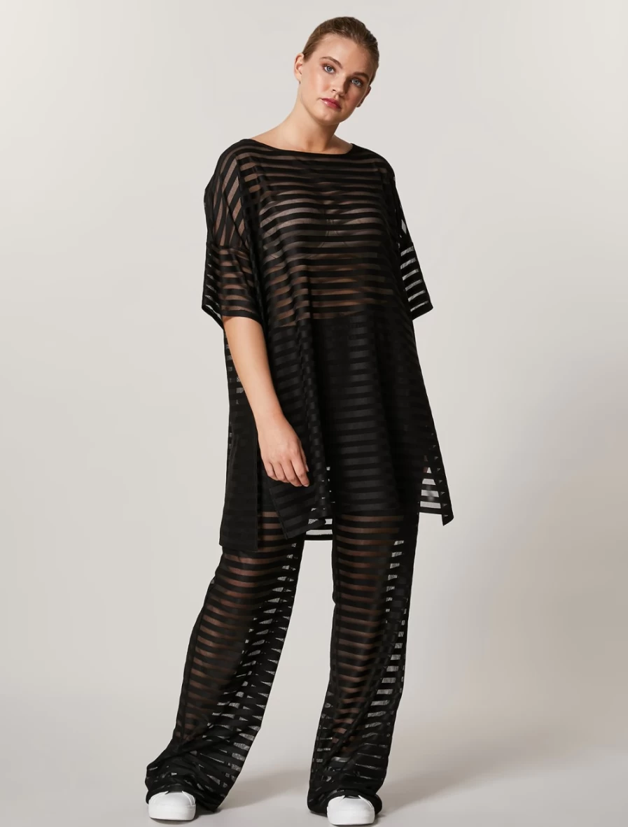 Marina Rinaldi Women's Black Satin Tulle Jersey Trousers