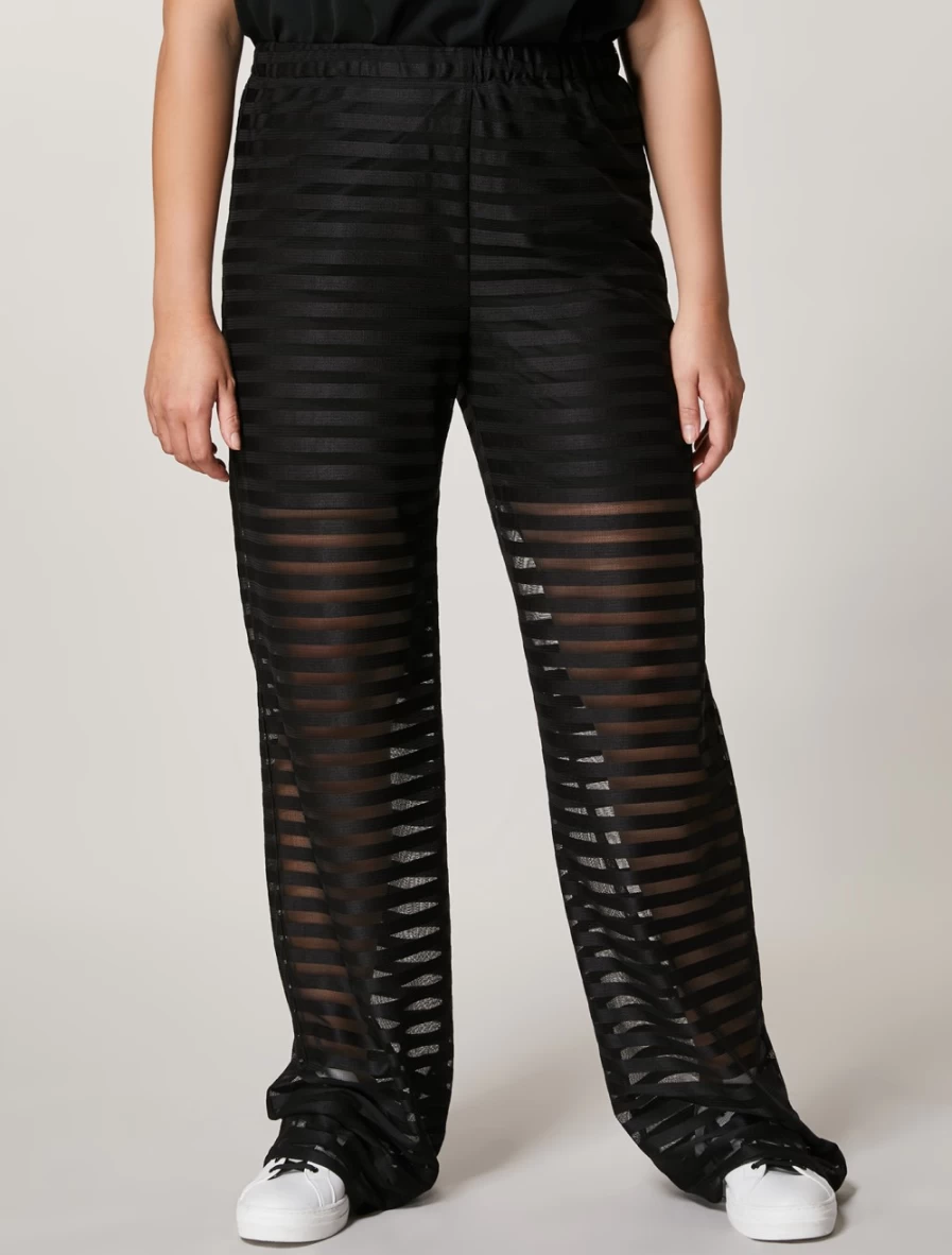 Marina Rinaldi Women's Black Satin Tulle Jersey Trousers
