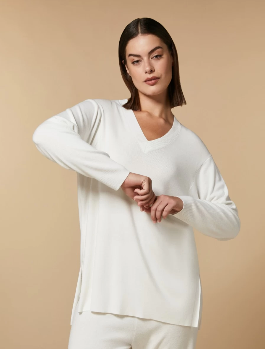 Marina Rinaldi Women's White Viscose Knit Sweater Soft Yarn Pullover