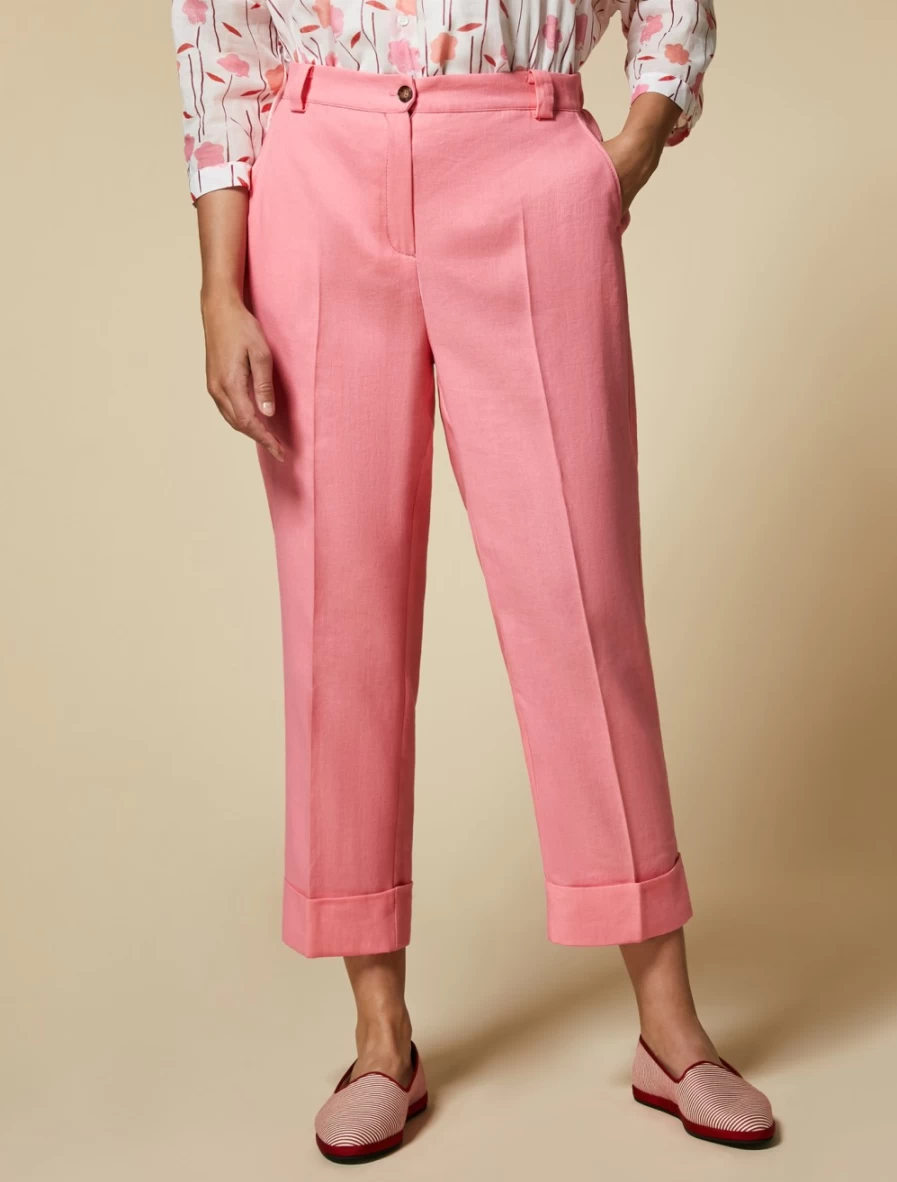 Marina Rinaldi Women's Fuchsia Linen Cotton Twill Trousers