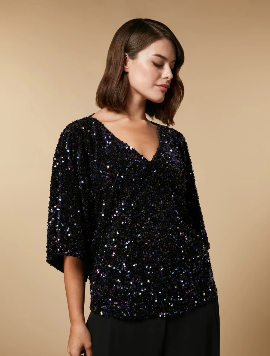 Marina Rinaldi Women's Black Sequinned Tunic Top