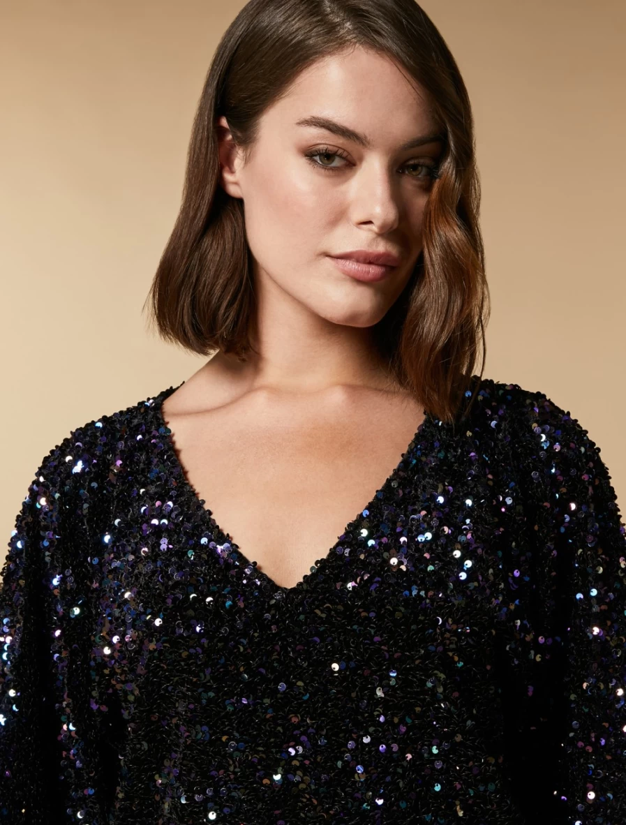 Marina Rinaldi Women's Black Sequinned Tunic Top