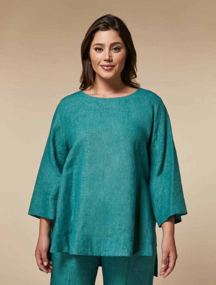 "Marina Rinaldi Women's Dark Green Lightweight Linen Tunic Top"