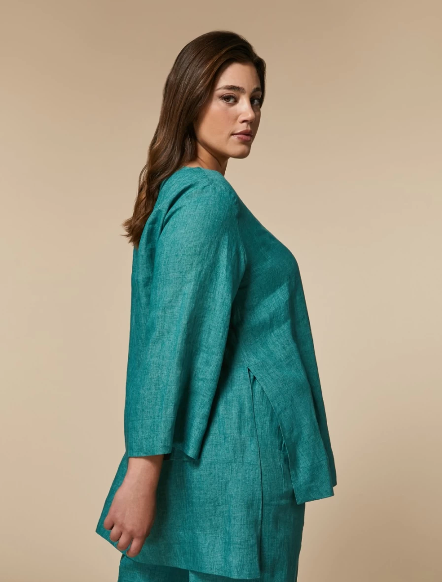 "Marina Rinaldi Women's Dark Green Lightweight Linen Tunic Top"