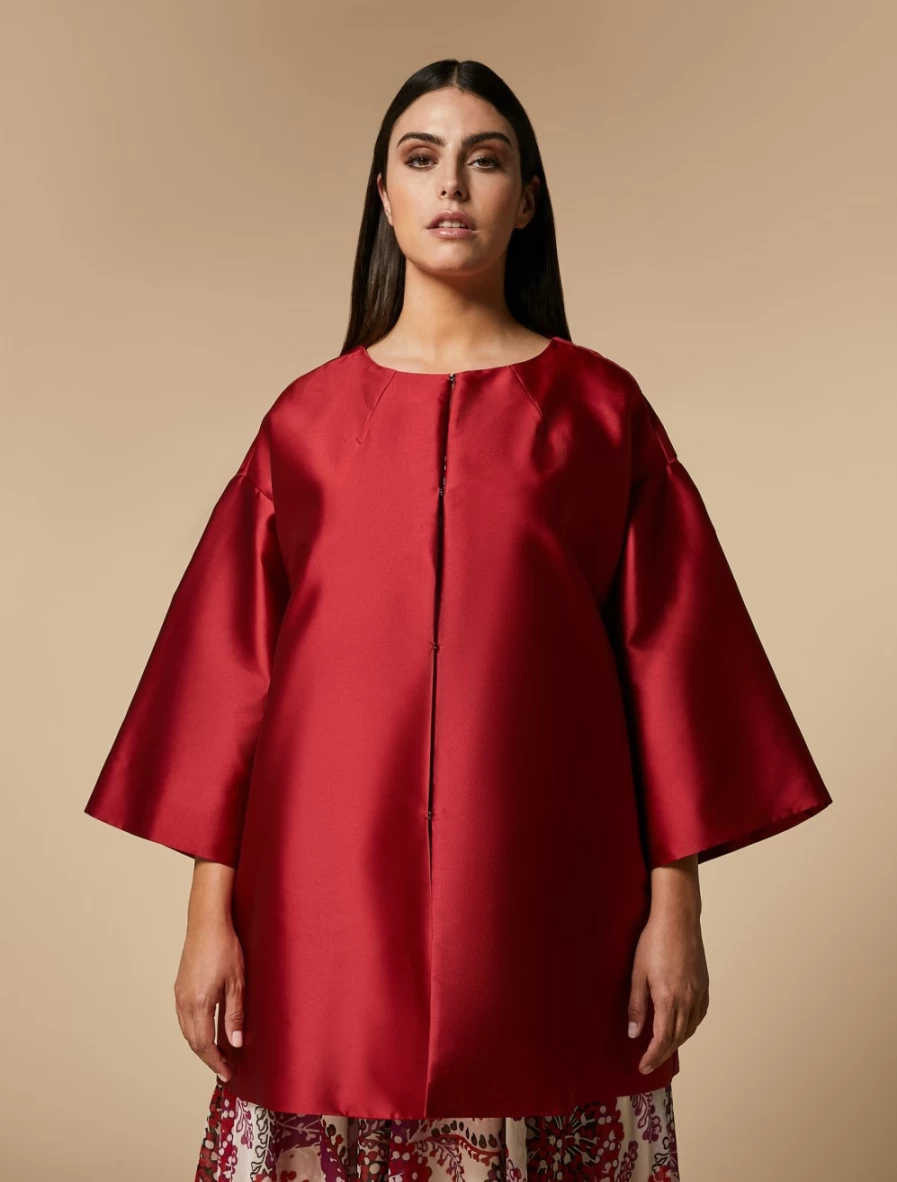 Marina Rinaldi Women's Red Mikado Duster Coat - Elegant Longline Outerwear