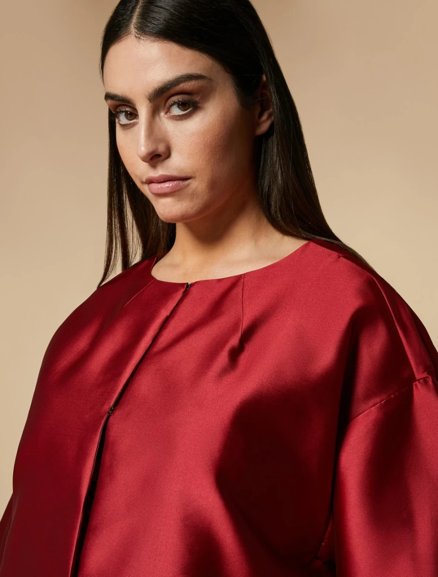 Marina Rinaldi Women's Red Mikado Duster Coat - Elegant Longline Outerwear