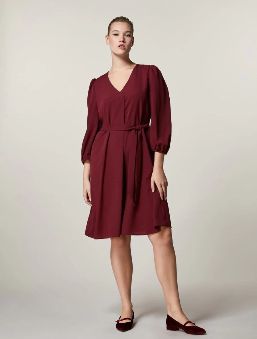 Marina Rinaldi Women's Bordeaux Crepe de Chine Dress - Elegant Flowy Style