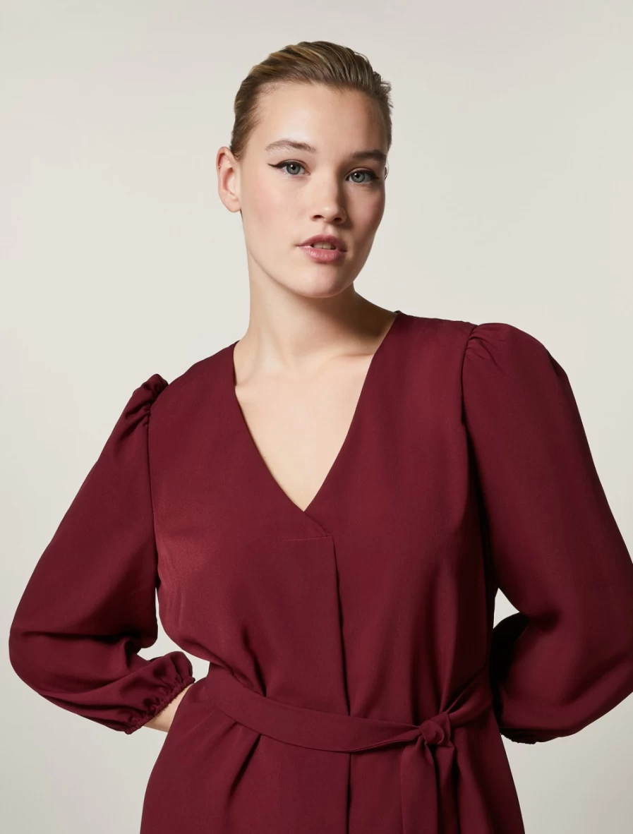 Marina Rinaldi Women's Bordeaux Crepe de Chine Dress - Elegant Flowy Style