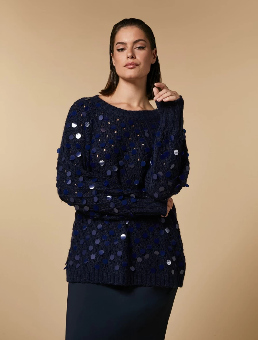 Marina Rinaldi Women's Dark Navy Sequined Alpaca-Blend Sweater