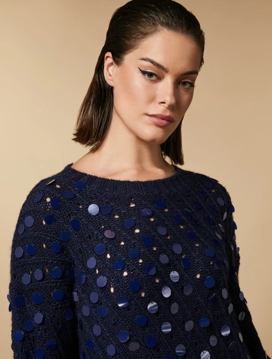 Marina Rinaldi Women's Dark Navy Sequined Alpaca-Blend Sweater