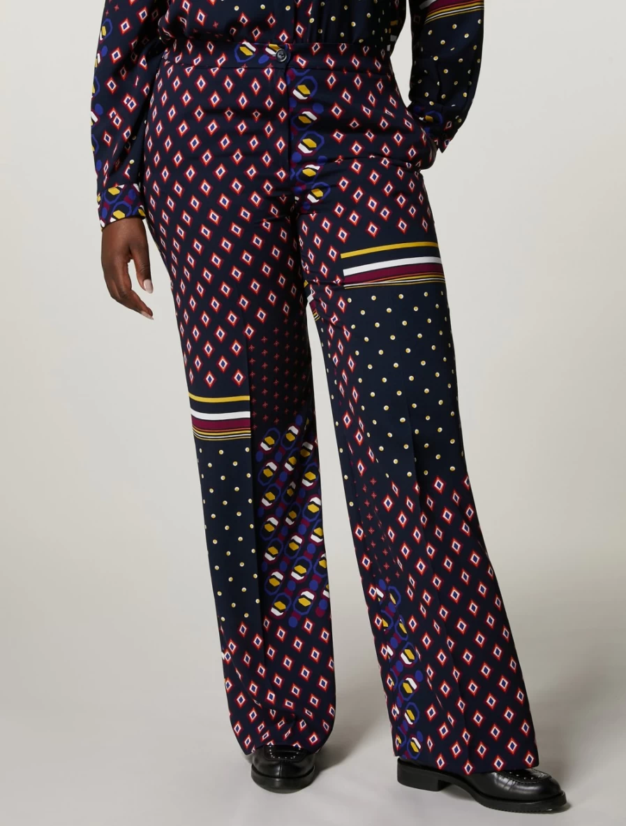 Marina Rinaldi Women's Dark Navy Printed Cady Trousers