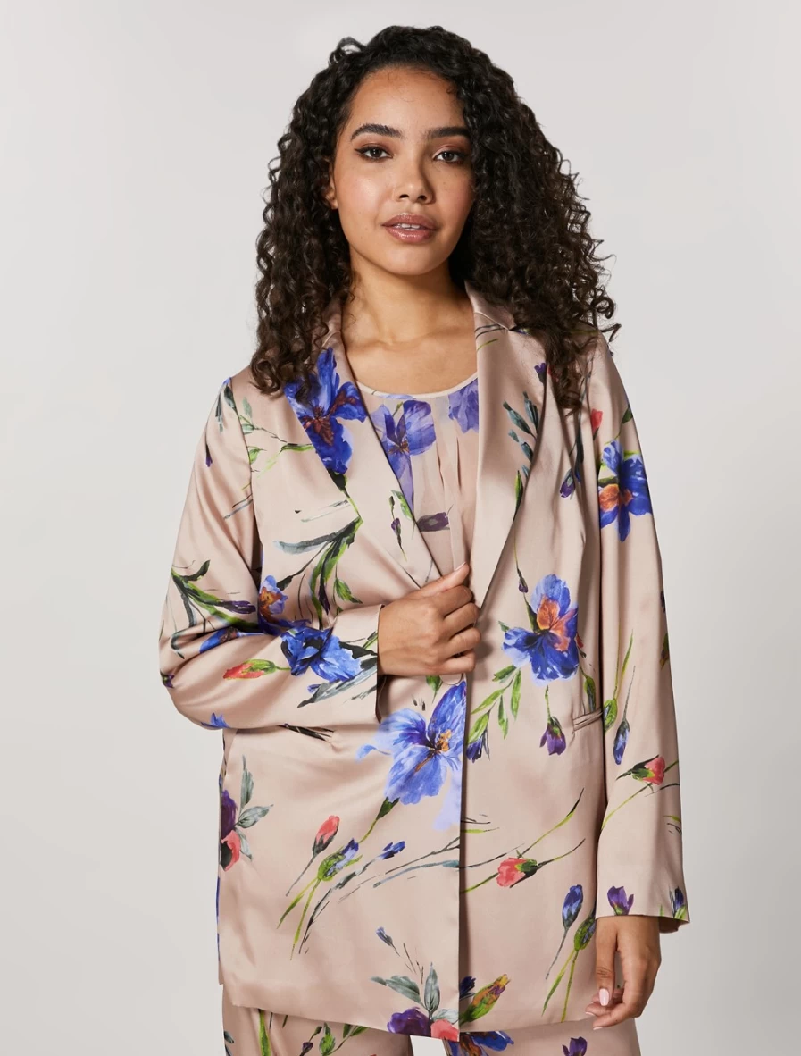 Marina Rinaldi Women's Beige Printed Twill Blazer | Classic Tailored Jacket