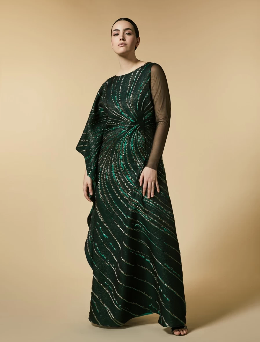 Marina Rinaldi Women's Dark Green Long Jacquard Dress
