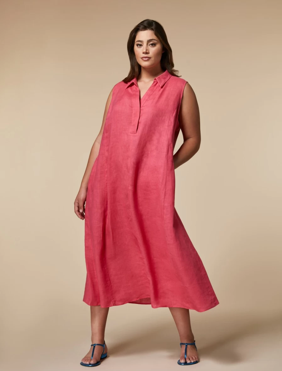 "Marina Rinaldi Women's Red Pure Linen Dress – Elegant Summer Dress"
