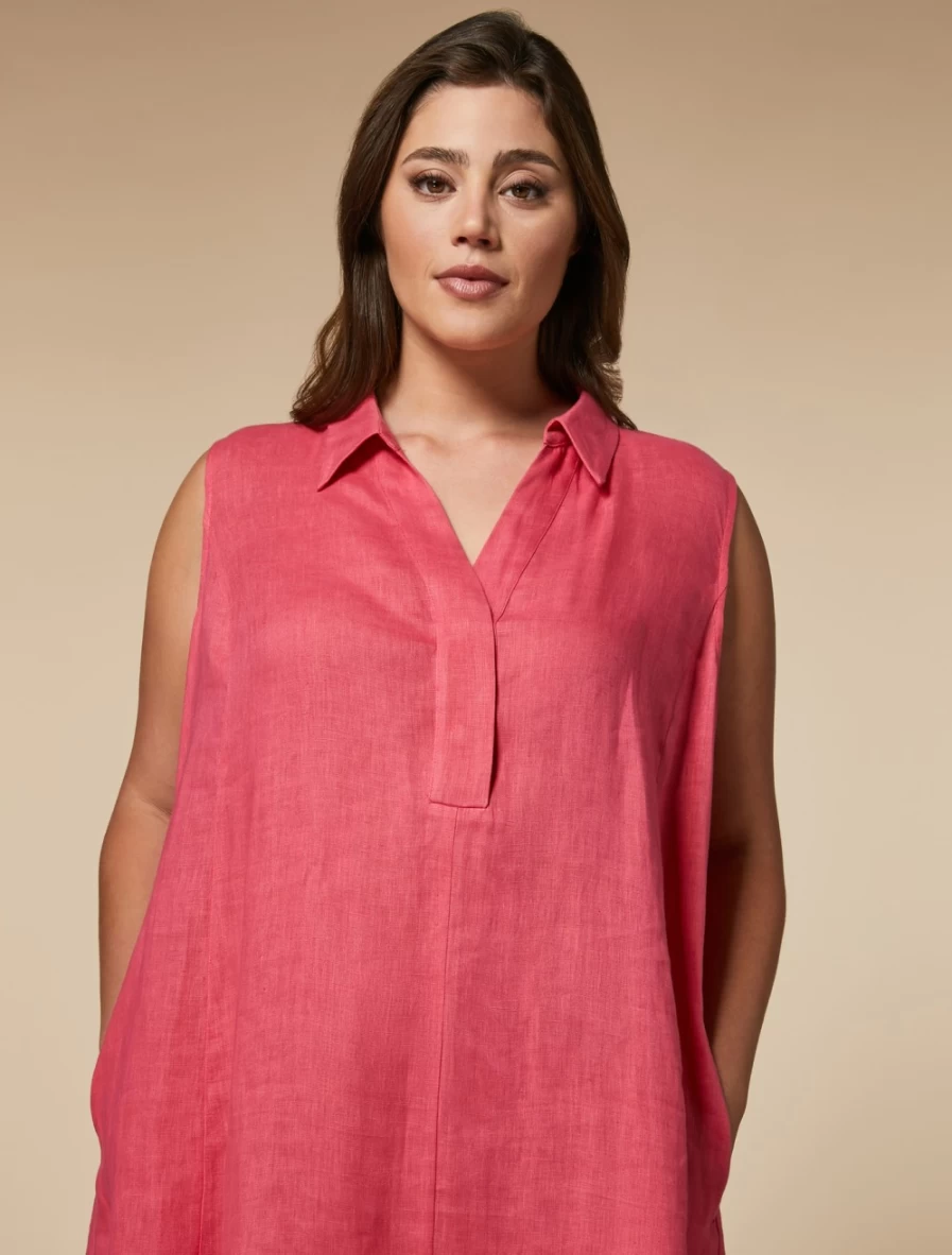 "Marina Rinaldi Women's Red Pure Linen Dress – Elegant Summer Dress"