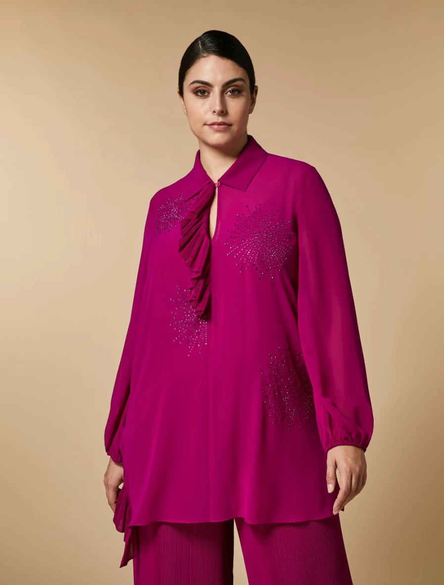 Marina Rinaldi Women's Fuchsia Georgette Tunic with Crystal Embellishments