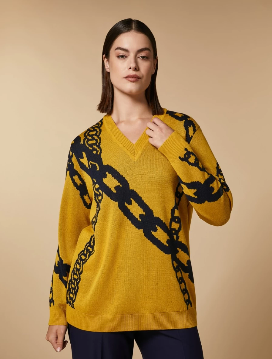 "Marina Rinaldi Women's Mustard Jacquard Wool-Blend Sweater"