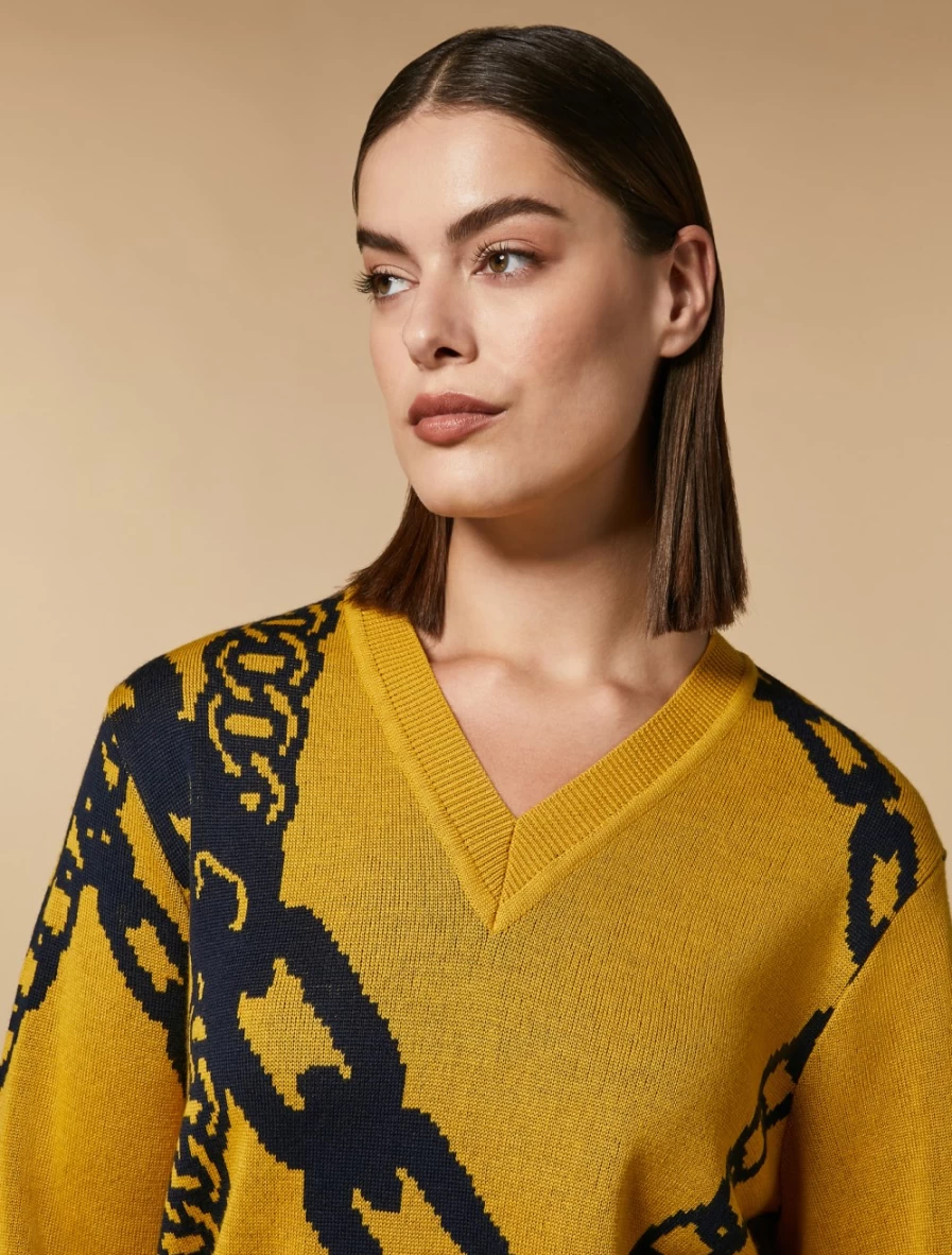 "Marina Rinaldi Women's Mustard Jacquard Wool-Blend Sweater"